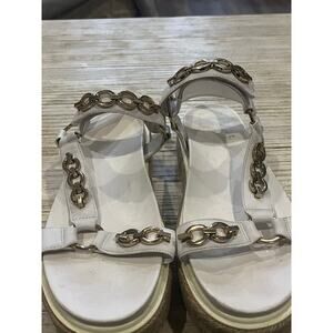 Karl Lagerfeld Paris Womens Palma Espadrille Platform Wedge Sandals Gold Chain